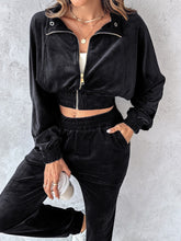 Load image into Gallery viewer, Zip Up Long Sleeve Cropped Top and Joggers Set