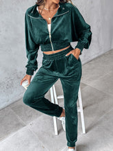 Load image into Gallery viewer, Zip Up Long Sleeve Cropped Top and Joggers Set