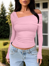 Load image into Gallery viewer, Ruched One Shoulder Long Sleeve T-Shirt