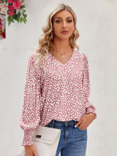 Load image into Gallery viewer, Printed V-Neck Lantern Sleeve Blouse