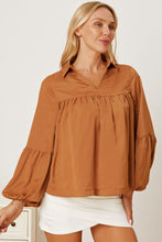 Load image into Gallery viewer, Balloon Sleeve Collared Neck Blouse