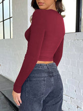 Load image into Gallery viewer, Buttoned V-Neck Long Sleeve T-Shirt