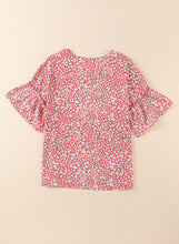 Load image into Gallery viewer, Leopard Round Neck Frill Trim Blouse