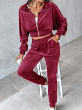 Load image into Gallery viewer, Zip Up Long Sleeve Cropped Top and Joggers Set