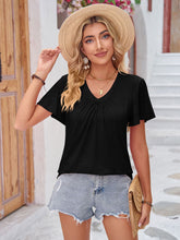 Load image into Gallery viewer, Double Take Ruched V-Neck Short Sleeve T-Shirt