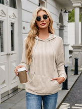 Load image into Gallery viewer, Ribbed Drawstring Long Sleeve Hoodie