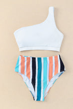 Load image into Gallery viewer, Striped One Shoulder Two-Piece Swim Set