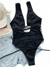 Load image into Gallery viewer, Ribbed Lace Up One-Piece Swimsuit
