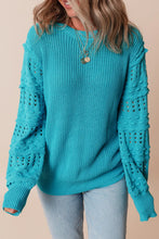 Load image into Gallery viewer, Openwork Frill Round Neck Long Sleeve Sweater