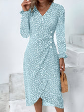 Load image into Gallery viewer, Full Size Printed Surplice Long Sleeve Midi Dress