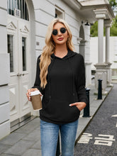 Load image into Gallery viewer, Ribbed Drawstring Long Sleeve Hoodie