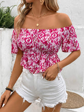 Load image into Gallery viewer, Peplum Printed Off-Shoulder Short Sleeve Blouse