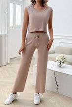 Load image into Gallery viewer, Ribbed Round Neck Top and Pants Set