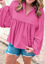 Load image into Gallery viewer, Corded Johnny Collar Long Sleeve Babydoll Blouse