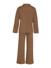 Load image into Gallery viewer, Collared Neck Long Sleeve Top and Drawstring Pants Set