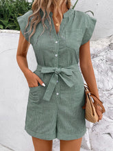 Load image into Gallery viewer, Striped Notched Tie Waist Romper
