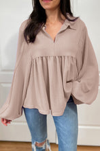 Load image into Gallery viewer, Corded Johnny Collar Long Sleeve Babydoll Blouse