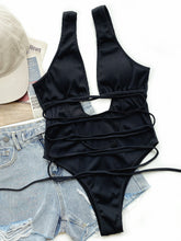 Load image into Gallery viewer, Ribbed Lace Up One-Piece Swimsuit