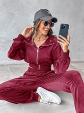 Load image into Gallery viewer, Zip Up Long Sleeve Cropped Top and Joggers Set