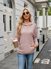 Load image into Gallery viewer, Ribbed Drawstring Long Sleeve Hoodie