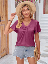 Load image into Gallery viewer, Double Take Ruched V-Neck Short Sleeve T-Shirt
