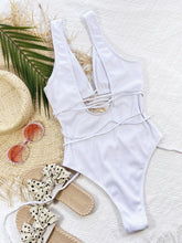 Load image into Gallery viewer, Ribbed Lace Up One-Piece Swimsuit