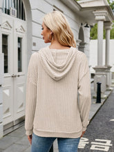 Load image into Gallery viewer, Ribbed Drawstring Long Sleeve Hoodie