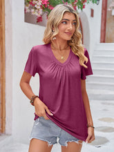 Load image into Gallery viewer, Double Take Ruched V-Neck Short Sleeve T-Shirt