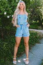 Load image into Gallery viewer, Tied Spaghetti Strap Denim Romper