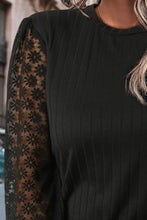 Load image into Gallery viewer, Lace Mesh Flounce Sleeve Ribbed Blouse