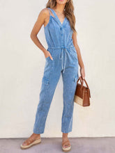 Load image into Gallery viewer, V-Neck Sleeveless Denim Jumpsuit