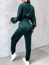 Load image into Gallery viewer, Zip Up Long Sleeve Cropped Top and Joggers Set
