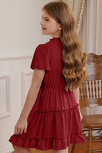 Load image into Gallery viewer, Girls Frilled Notched Neck Puff Sleeve Dress