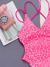 Load image into Gallery viewer, Leopard Plunge Spaghetti Strap One-Piece Swimwear