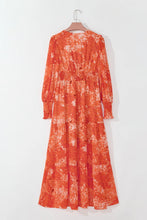 Load image into Gallery viewer, Smocked Printed V-Neck Long Sleeve Dress