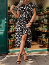 Load image into Gallery viewer, Printed Round Neck Flutter Sleeve Midi Dress