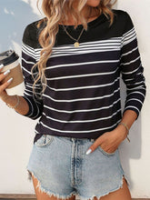 Load image into Gallery viewer, Striped Round Neck Long Sleeve T-Shirt
