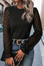 Load image into Gallery viewer, Lace Mesh Flounce Sleeve Ribbed Blouse