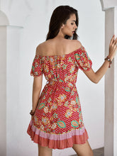 Load image into Gallery viewer, Printed Short Sleeve Tie Waist Mini Dress