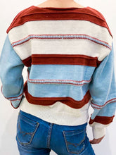 Load image into Gallery viewer, Contrast V-Neck Dropped Shoulder Sweater