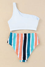 Load image into Gallery viewer, Striped One Shoulder Two-Piece Swim Set