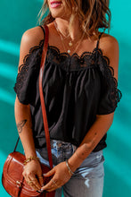 Load image into Gallery viewer, Spaghetti Strap Cold-Shoulder Lace Trim Blouse