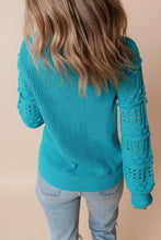 Load image into Gallery viewer, Openwork Frill Round Neck Long Sleeve Sweater