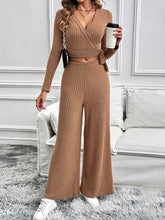 Load image into Gallery viewer, Perfee Surplice Long Sleeve Top and Pants Set