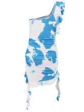 Load image into Gallery viewer, Ruffled Tie-Dye Single Shoulder Mini Dress