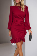 Load image into Gallery viewer, Ruched Ruffled Balloon Sleeve Mini Dress