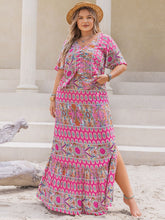 Load image into Gallery viewer, Plus Size Printed V-Neck Half Sleeve Top and Skirt Set