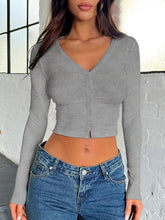Load image into Gallery viewer, Buttoned V-Neck Long Sleeve T-Shirt