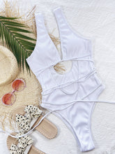 Load image into Gallery viewer, Ribbed Lace Up One-Piece Swimsuit