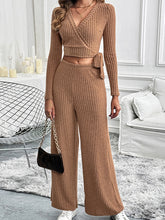 Load image into Gallery viewer, Perfee Surplice Long Sleeve Top and Pants Set